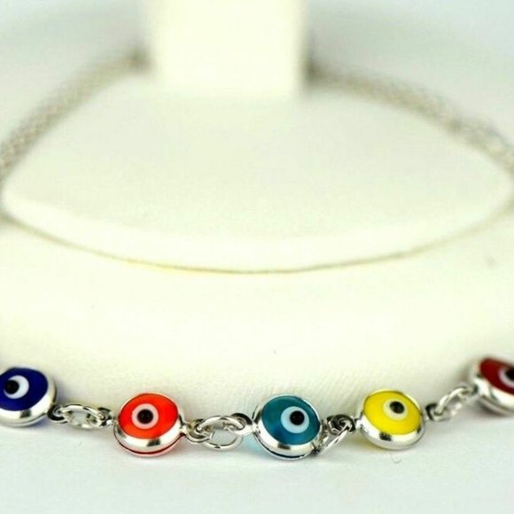 14k Yellow or White Gold Evil Eye 7" Bracelet - Picture 6 of 11